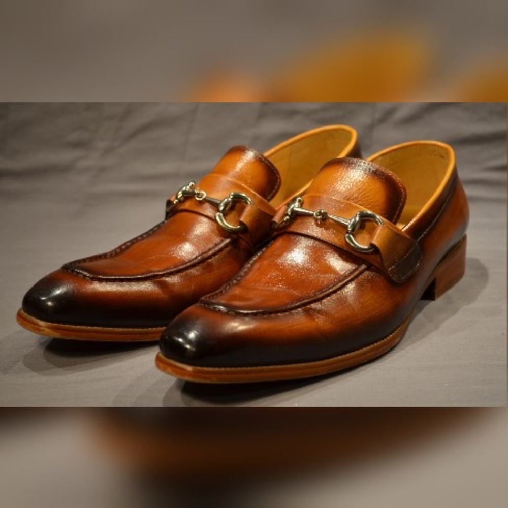CARRUCCI Mens US 9 Cognac Genuine Leather Loafers